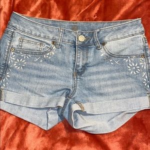 Jean Shorts with Silver Flower Detailing